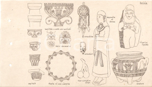 1955 ca ARTE FENICIA Capitello a cesto con caulicoli *Lucido con disegno A MANO 1955 ca ARTE FENICIA Capitello a cesto con caulicoli *Lucido con disegno A MANO